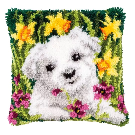 Image 1 of Vervaco Westie in Daffodils Latch Hook Latch Hook Cushion Kit