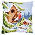 Image of Vervaco Robin in Winter Cushion Christmas Cross Stitch Kit