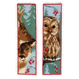Vervaco Owl and Deer Bookmark Set of 2 Christmas Cross Stitch Kit