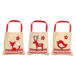 Vervaco Christmas Animals Gift Bags Set of 3 Cross Stitch Kit