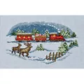 Image of Permin Red Christmas Train - Linen Cross Stitch Kit