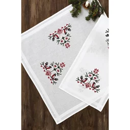 Permin Birds with Hearts Tablecloth Stamped Christmas Cross Stitch Kit