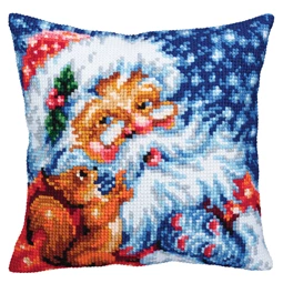 Collection D'Art Santa and Squirrel Cushion Christmas Cross Stitch Kit
