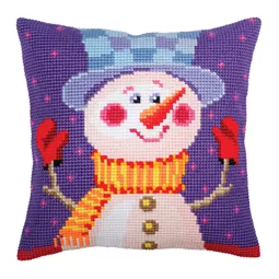 Collection D'Art Cheerful Snowman Cushion Christmas Cross Stitch Kit