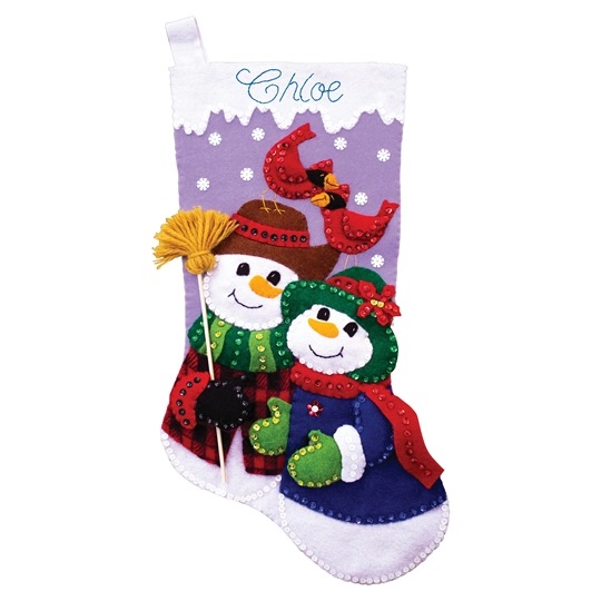 Image 1 of Design Works Crafts Snow Couple Felt Stocking Christmas Craft Kit