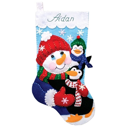 Image 1 of Design Works Crafts Snowman and Penguin Felt Stocking Christmas Craft Kit
