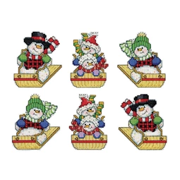 Design Works Crafts Sledding Snowman Ornaments Christmas Cross Stitch Kit
