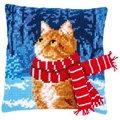 Image of Vervaco Cat with Scarf Cushion Christmas Cross Stitch Kit