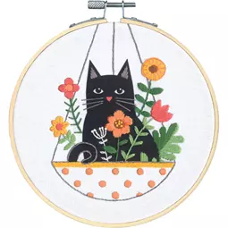 Dimensions Cat Floral Basket Embroidery Kit