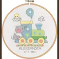 Image of Permin Baby Train with Hoop Birth Sampler Cross Stitch Kit