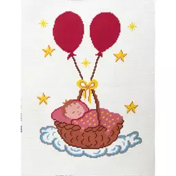 Gobelin-L Pink Baby Basket Birth Sampler Cross Stitch Kit