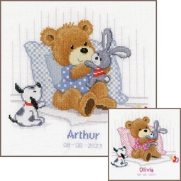 Vervaco Bear, Rabbit and Dog Birth Sampler Cross Stitch Kit