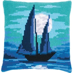 Vervaco Sailboat in Moonlight Cushion Cross Stitch Kit