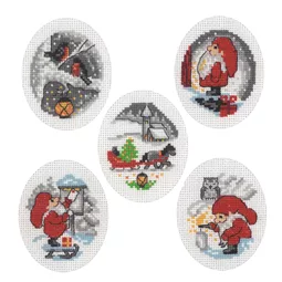Permin Little Santas - Set 5 Christmas Card Making Christmas Cross Stitch Kit