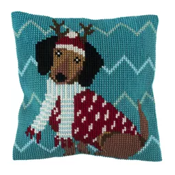 Trimits Festive Dog Cushion Christmas Cross Stitch Kit