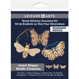 Leisure Arts 3 Piece Set Insects Wooden Shapes Wood Stitchery Kit