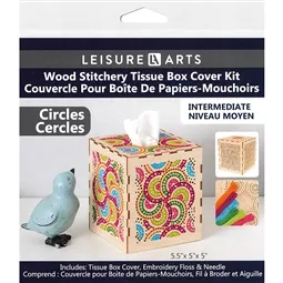 Leisure Arts Tissue Box Square Circle Wood Stitchery Kit