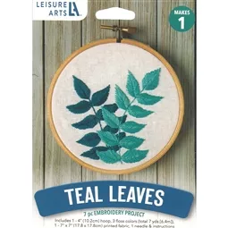 Leisure Arts Teal Leaves Embroidery Kit