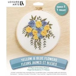 Leisure Arts Yellow and Blue Flowers Embroidery Kit