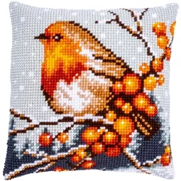 Vervaco Robin and Berries Cushion Christmas Cross Stitch Kit