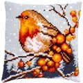 Image of Vervaco Robin and Berries Cushion Christmas Cross Stitch Kit