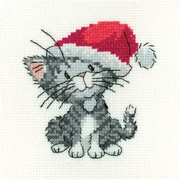 Heritage Silver Tabby Kitten Christmas Cross Stitch
