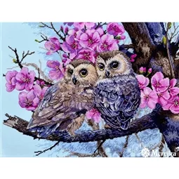 Merejka Owls in Spring Blossom Cross Stitch Kit