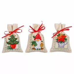 Vervaco Poinsettia Gift Bags Christmas Cross Stitch Kit