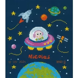 Vervaco Baby Astronaut Birth record Birth Sampler Cross Stitch Kit