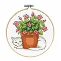 Image of Design Works Crafts Floral Cat Cross Stitch Kit
