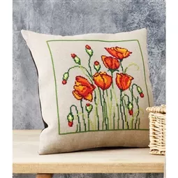 Permin Wild Poppies Cushion Cross Stitch Kit