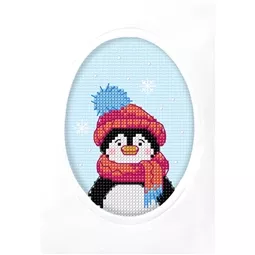 Orchidea Penguin in Hat Christmas Card Making Christmas Cross Stitch Kit