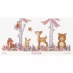 Vervaco In the Forest Birth Record Birth Sampler Cross Stitch Kit