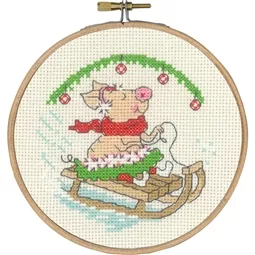 Permin Sledging Pig Christmas Cross Stitch Kit