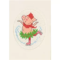 Permin Ice Skating Pig Card Christmas Cross Stitch Kit