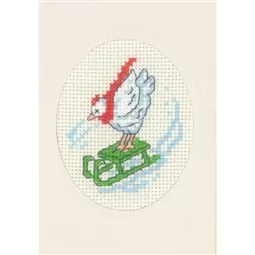 Permin Chicken Sled Card Christmas Cross Stitch Kit