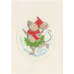 Permin Ice Skating Mouse Card Christmas Cross Stitch Kit