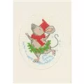 Image of Permin Ice Skating Mouse Card Christmas Cross Stitch Kit