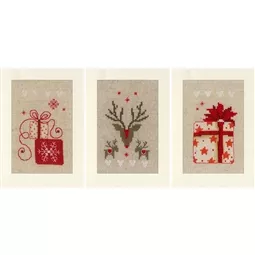 Vervaco Gift and Reindeer Cards - Set of 3 Christmas Cross Stitch Kit