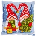 Image of Vervaco Gnome Couple Cushion Christmas Cross Stitch Kit