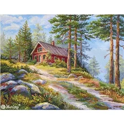 Merejka Red Cabin in the Woods Cross Stitch Kit