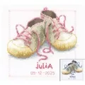 Image of Vervaco Shoes with Pink/Blue Laces Birth Sampler Cross Stitch Kit