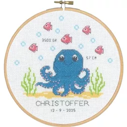 Permin Octopus Birth Sampler Birth Sampler Cross Stitch Kit