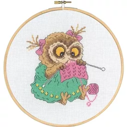 Permin Owl that Knits Cross Stitch Kit