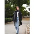 Image of Lion Brand Yarn Scarf Collar Cardigan Pattern