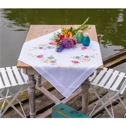 Vervaco Violets Stamped Tablecloth Cross Stitch Kit