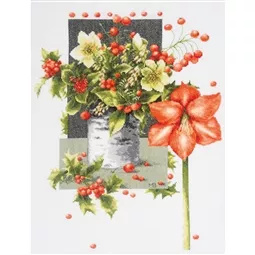 Lanarte Holly Jolly Amaryillis Christmas Cross Stitch Kit