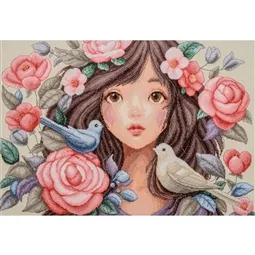Lanarte She Dove into Roses Cross Stitch Kit