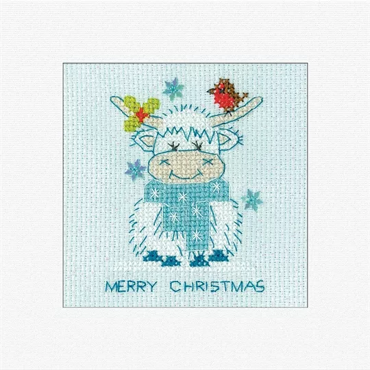 Heritage Frosted Highland Cow Card Christmas Cross Stitch Kit