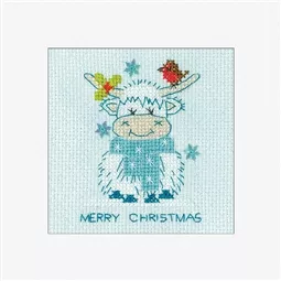 Heritage Frosted Highland Cow Card Christmas Cross Stitch Kit